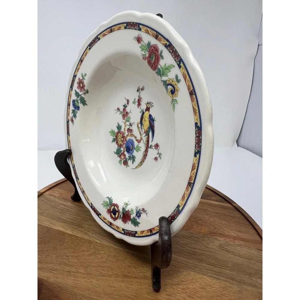 Syracuse China Plate Bird Floral Scalloped Rim Vintage‎ Dining Kitchenware